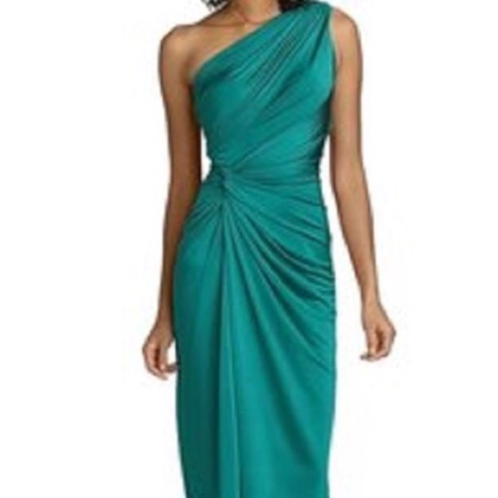 Tadashi Shoji Emerald One Shoulder Evening Gown